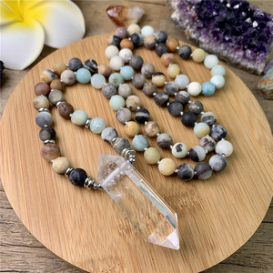 Collier perlé d'amazonite mat <span class=keywords><strong>BD</strong></span>-A159, 108 perles Mala, perles de cristal à Double Quartz nouée, perles de prière de Yoga - Product Image 3