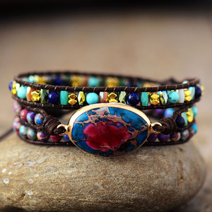 Bracelet vintage en pierres naturelles, multi-couches, style bohème, bijoux pour femmes, cadeau, couleur café perlé - Product Image 1