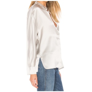 Elegant Women Clothing Front Patch Pocket 100% Silk <b>Satin</b> <b>Blouse</b> With Three Quarter Sleeves Office Shirt - Product Image 2