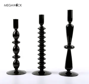 Factory Black Taper Candlestick Glass, Tall Stem Candle Holder Home Decoration