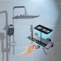 Système de douche thermostatique numérique moderne en laiton brossé chromé, à poignée unique, avec interrupteur à touches de piano, mural, pour hôtel