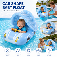 Aufblasbares PVC-Schwimmbecken in Autoform für Kleinkinder mit Sonnendach und Lenkrad für sommerlichen Wasserspaß