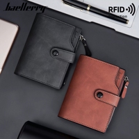 Dompet Pria Kulit PU Tipis Model Trifold dengan Resleting dan Kancing, Grosir