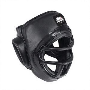 Protector de Cabeza de Boxeo de Cuero Vacuno Saibro, Equipo de Entrenamiento Protector, Cobertura Facial Completa, Negro - Product Image 2