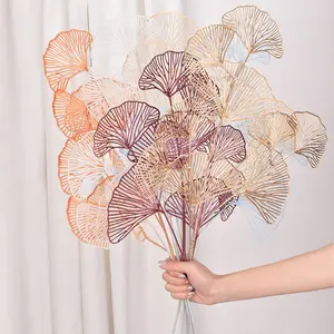 Spot Spuiten Kleur Plastic Fan Blad Bruiloft Decoratie Simulatie Plantaardige Ginkgo Leaf Plastic Bloemen