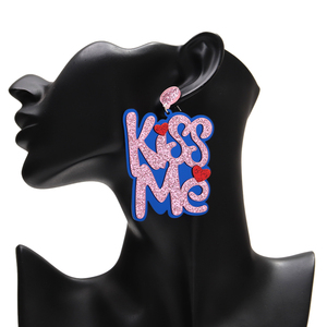 Pendientes Grandes con Lentejuelas, Joyería de Fiesta, Pendientes Colgantes con Letras Personalizadas de Acrílico en Forma de Corazón <span class=keywords><strong>KISSME</strong></span>, Color Rosa, para Mujeres y Niñas - Product Image 6