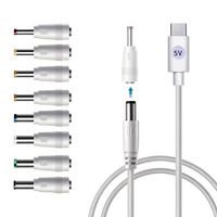 Kit de câbles d'alimentation USB-C vers DC multi-tensions 5V 12V 20V avec 8 embouts DC interchangeables assortis, cordon d'alimentation DC Type-C