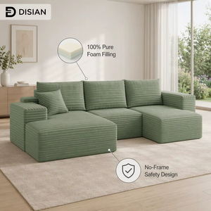 Oversize U-Shaped Modular Deep Seat Cloud Couch Sectional Set Corduroy Fabric <b>Memory</b> <b>Foam</b> for Living Room Modern - Product Image 1