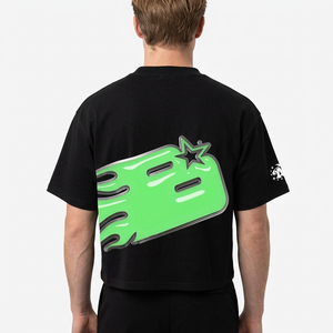 T-shirt noir oversize pour homme, vert uni, manches courtes, col roulé, coupe classique, 100% coton jersey, écologique - Product Image 6
