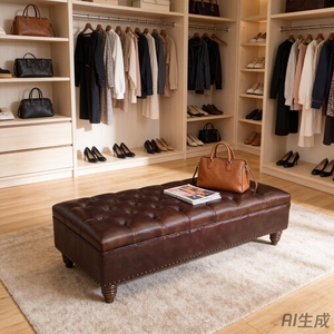 Sillón Otomano de Cuero Genuino Marrón Vintage de Lujo Hecho a Medida con Botones, <span class=keywords><strong>Banco</strong></span> Largo para Sala de Estar o Dormitorio - Product Image 2