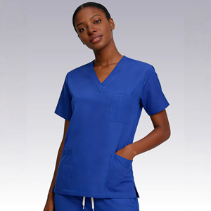 HZMNOI Scrub Suit Women Blue V-Neck Short Sleeve Split Set Moisture Wicking Hospital Uniforms - Product Image 2