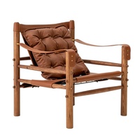 Chaise Safari en cuir de selle en bois massif danois avec matériau en métal pour la maison salon ou hôtel/appartement utilisation de loisirs