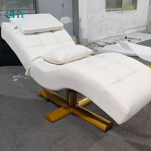 Juego de muebles de cama de pestañas de Metal dorado blanco moderno para salón de belleza Camilla Lashista y silla reclinable para mesa de masaje - Product Image 5