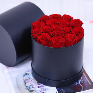 Venta caliente cilindro elegante caja de flores redondas arreglo de rosas preservadas para Navidad Día de la madre y regalo de San Valentín - Product Image 4