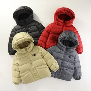 カスタムロゴボーイウィンターコートフグコート厚くフード付き高品質子供パディングジャケット