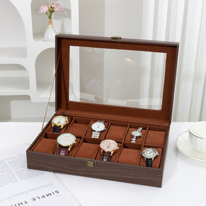 Wooden <b>Watch</b> Box 6 10 12 Slots Glass Top Retro Wood Grain <b>Watch</b> Display <b>Case</b> Luxury Mechanical Wristwatch Storage Organizer Hold - Product Image 3