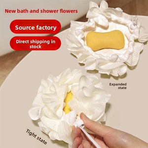 Nouvelle fleur de bain transfrontalière 2-en-1, à frotter, anti-dispersion, pour une mousse riche et abondante, avec compartiment pour savon - Product Image 2