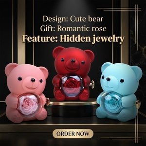 Breveté 360 °   Boîte à bijoux en forme d'ours rotative et câlinsable, petite boîte cadeau florale pour la Saint-Valentin et les cadeaux d'anniversaire, vente en gros - Product Image 1