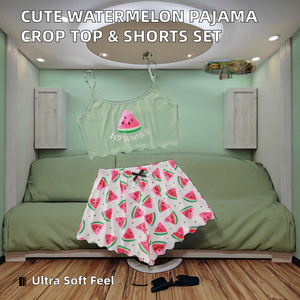 Conjuntos de Pijama para Mujer 2025, Sexy, con Estampado de Sandía, Top Corto y Pantalones Cortos con Cintura Elástica, Suaves, ODM, para Verano - Product Image 2