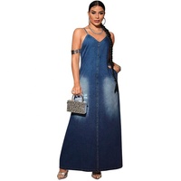 Robe longue décontractée en jean sans manches pour femme YUANBOFEI, coupe ample, taille plus, longueur cheville, bleu délavé