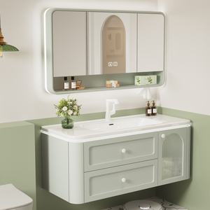 Mueble de Baño de MDF con Acabado en Laca Estilo Cuento de Hadas, Gabinete con Espejo Inteligente en Forma de Panal, Lavabo de Diseño Montado en la Pared para Hospital - Product Image 2