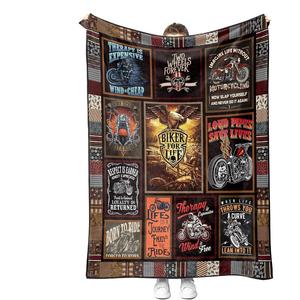 Brown Red Motorcycle Patchwork Flannel <b>Blanket</b> Throw <b>Blanket</b> Nap <b>Blanket</b> Skin Friendly Reversible for Travel Camping - Product Image 1