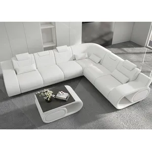 White L shaped genuine leather corner couch modular leather sofa