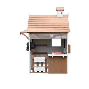 Rustic Style <b>Wooden</b> <b>Playhouse</b>, Kids Outdoor Pretend Play Store with Counter, Mailbox and Charming Chimney for <b>garden</b> play - Product Image 6