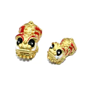 Thiết Kế Mới Màu Đỏ MEN Mạ Vàng Lion Dancing 2.5Mm Big Hole Bead Pixiu Charms Cho Thời Trang Phụ Nữ Bracelet Làm