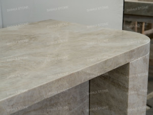 Isla <span class=keywords><strong>de</strong></span> Cocina <span class=keywords><strong>de</strong></span> Cuarzo Natural Taj Mahal Personalizada SH STONE con Gabinete Envolvente <span class=keywords><strong>de</strong></span> Piedra, Base Arqueada y Fregadero Integrado - Product Image 5