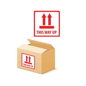 Rouleau d'autocollant adhésif personnalisé Étiquette d'avertissement rouge «THIS WAY up Fragile» avec <span class=keywords><strong>code</strong></span> à barres Excellent <span class=keywords><strong>pour</strong></span> les applications industrielles - Product Image 3