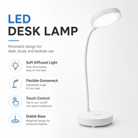 Lampe de table de lecture moderne à col de cygne flexible avec commande tactile, lampe de bureau LED rechargeable par USB pour la maison et le bureau