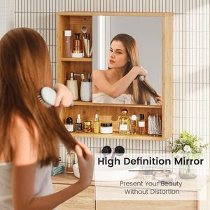 Étagère murale de salle de bain en bambou SENYU avec miroir, armoire de rangement à 3 niveaux pour toilettes et salle de douche, étagères d'organisation - Product Image 4
