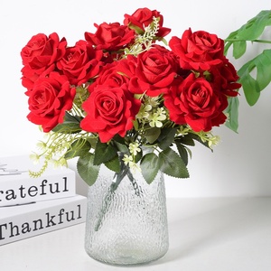 Wholesale Handmade Velvet 7-Headed <strong>Flower</strong> Bouquet Red <strong>Rose</strong> for Wedding &amp; Home Decor for Mother's Day - Product Image 2