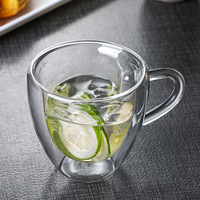 Taza de café de cristal de doble pared en forma de corazón resistente al calor de borosilicato alto de 150ml 5oz con logotipo personalizado