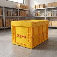 Caisse de rangement pliable jaune en PEHD avec couvercle, 60L, pour l'organisation des aliments et des articles ménagers