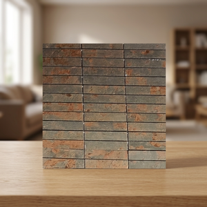 Decorative China Wholesale Cheap Price Turquoise Brown Porcelain Bathroom Kitchen Backsplash Ceramic Strip Mosaic Wall Tiles - Product Image 1
