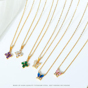 Venta al por mayor verano moda Acero inoxidable mariposa titanio acero collar circón nicho pétalo clavícula cadena no se decolora joyería - Product Image 5