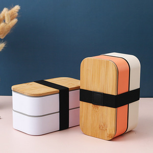 Double Layer Lunch Box With Bamboo <b>Lid</b> <b>Microwaveable</b> Portable For Office Workers Students Rectangle Shape - Product Image 5