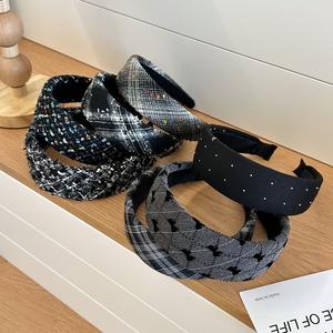 ريترو أسود أبيض متقلب حافة واسعة عقال الفتيات كلية الرياح موجة ملونة عصابة شعر القوس طباعة اكسسوارات الشعر النساء - Product Image 3