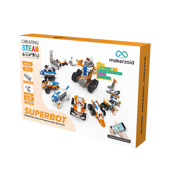 Makerzoid Super Bot DIY Coding Robot Kit for Kids 6+ Years Old Creative STEM Education with Mobile Education Maker Boards
