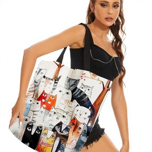 Sac fourre-tout à bandoulière en toile double face à imprimés <span class=keywords><strong>animaux</strong></span>, modèle best-seller, vente en gros <span class=keywords><strong>d</strong></span>'usine, motif Groupe de chats sur un arbre - Product Image 1