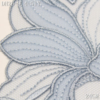 Renda Bordir Bunga Custom 24cm Biru Lembut Swiss Voile Encaje Kain Renda Bordir Floral untuk Jahitan Pinggiran Rok Wanita