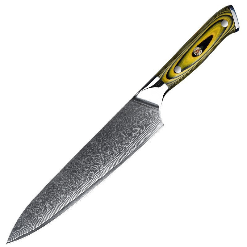 Damascus chef knife (yellow handle)