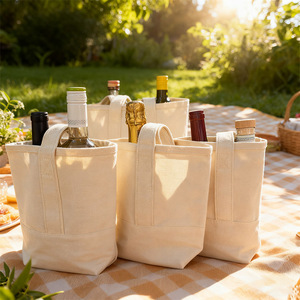 Double sac fourre-tout en toile personnalisé pour le vin Porte-bouteille portable élégant 2 dink Sac cadeau pour le vin écologique avec poignée - Product Image 4