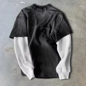 Nhà Sản Xuất Tùy Chỉnh Hai Lớp Dài Tay Áo T Áo Sơ Mi Nặng Bông Mùa Thu Mùa Đông Màn Hình In Thiết Kế Đầy Đủ Tay Áo T-Shirt - Product Image 3