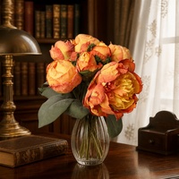 Bouquet de pivoines haut de gamme à 7 tiges, fleurs artificielles en soie à bords brûlés, nouées à la main, vente en gros, arrangement floral d'automne, bouquet de mariée