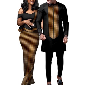 Robes africaines slim fit en coton écologique pour femmes, ensembles assortis <span class=keywords><strong>Bazin</strong></span> pour couples, tenues de soirée pour hommes, chemises et pantalons pour <span class=keywords><strong>mariage</strong></span> - Product Image 4