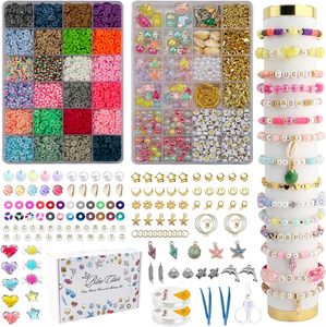 7200 Pcs Clay Beads for Bracelets Making 2 Boxes-24 Colour Polymerifts Round Flat Heishi Clay Bead Kit