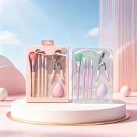 Lot de 6 pinceaux de maquillage en gros avec recourbe-cils, éponge de maquillage, kit de pinceaux cosmétiques, coffret cadeau beauté pour débutantes et jeunes filles
